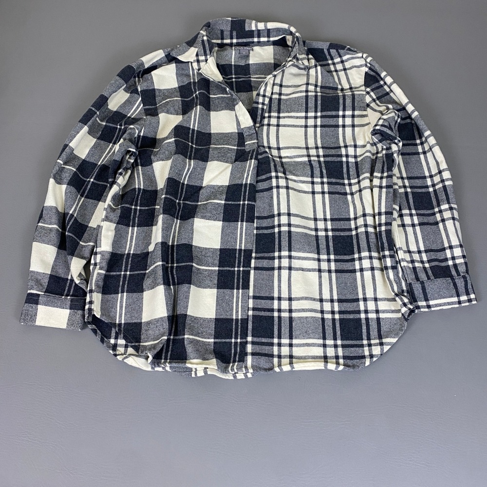 Falls Creek Flannel Button Up Shirt Men's XL Navy Blue White Plaid Long Sleeve